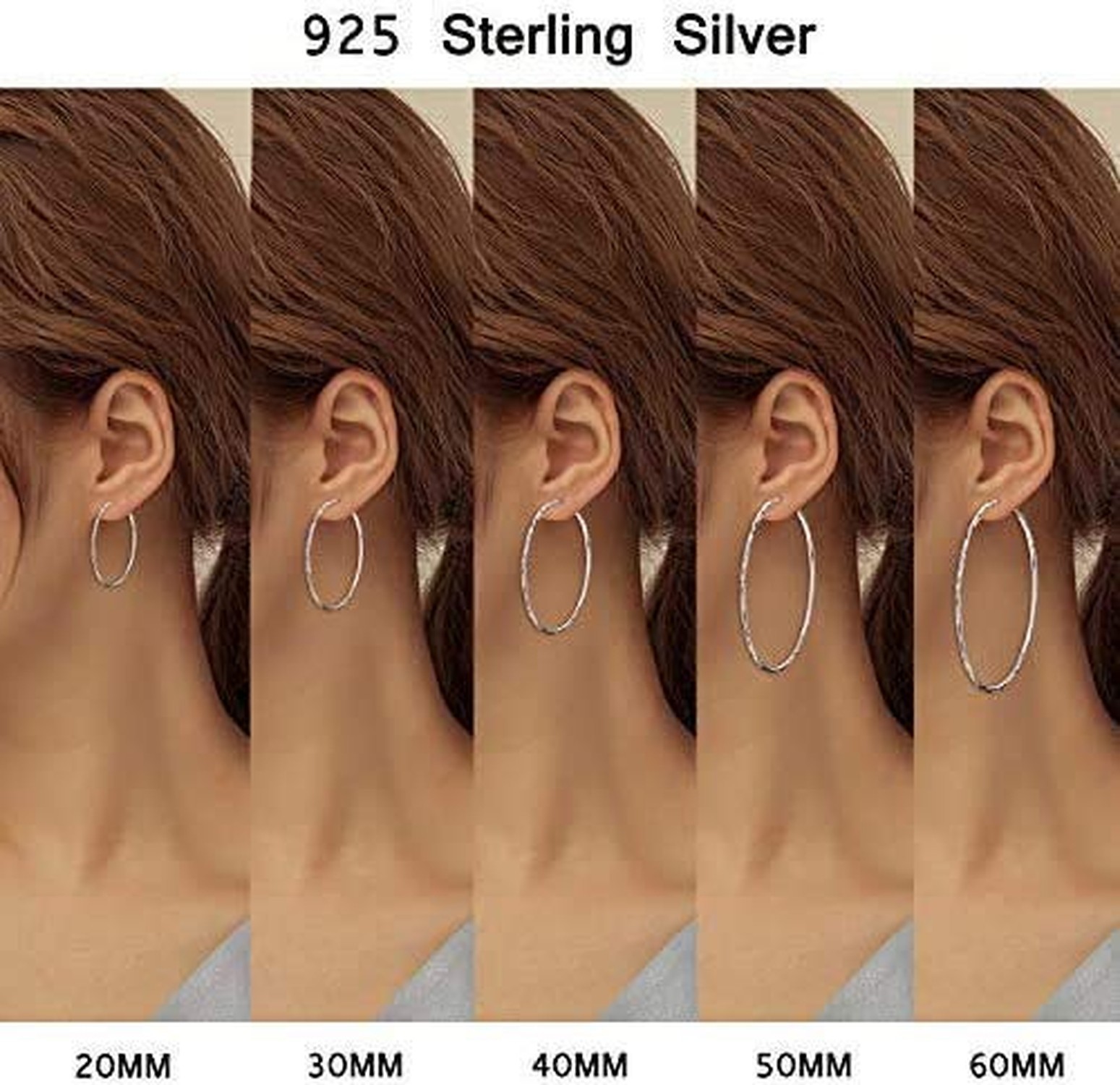 925 Sterling Silver Circle Endless Hoop Earrings for Women 20 30 40 50 60 70mm