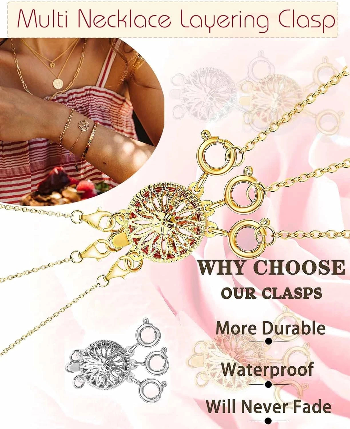 Necklace Layering Clasps Separator for Women 14k Gold & Silver Tangle Free Safet
