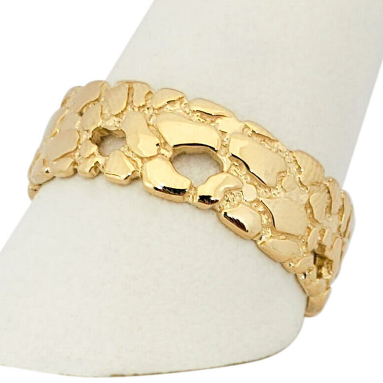 Solid 18K Yellow Gold Nugget Band, 7mm Gold Nugget Ring, Size 5 – 15