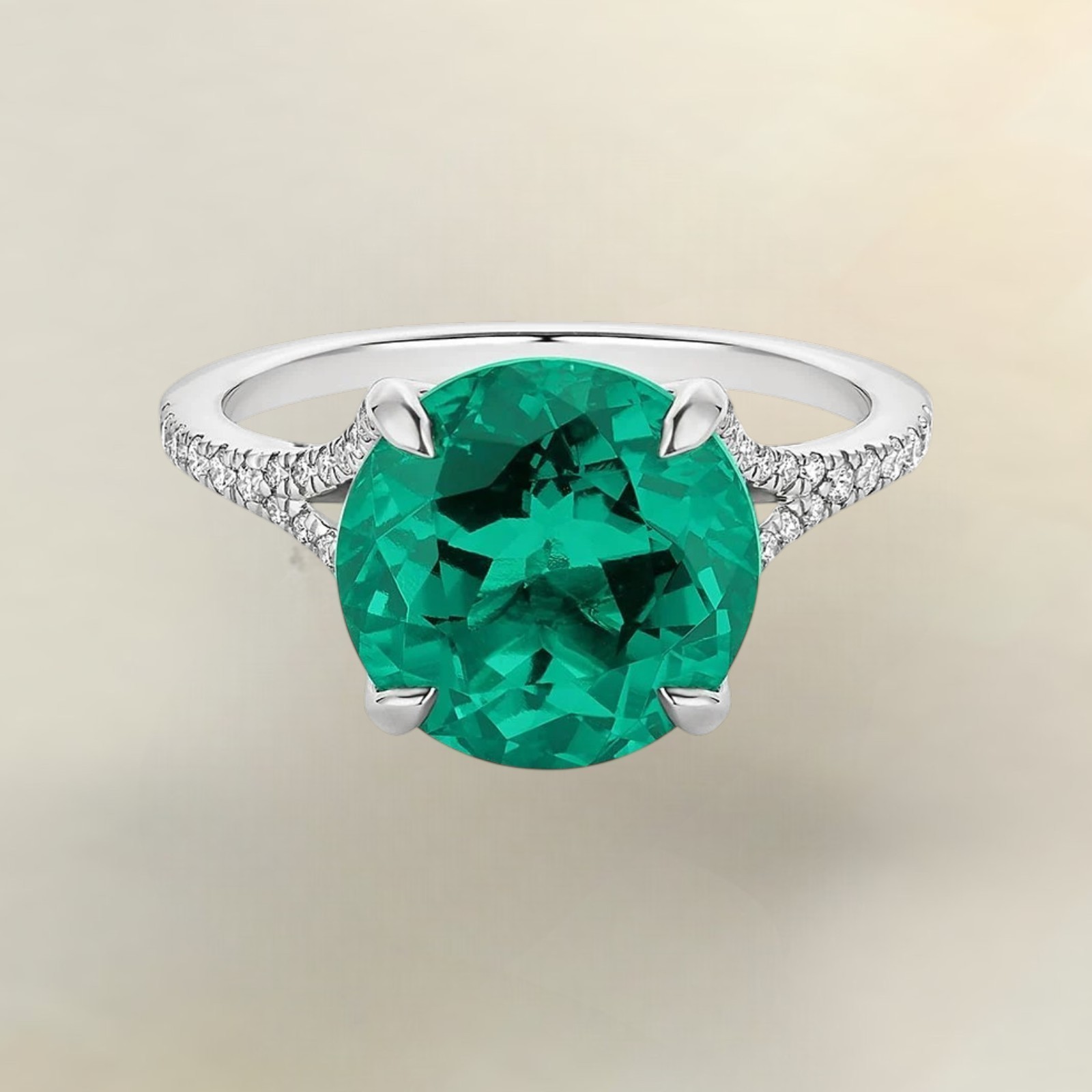 3.30 Ct Round Cut Lab Created Green Emerald Diamond Engagement Ring 950 Platinum