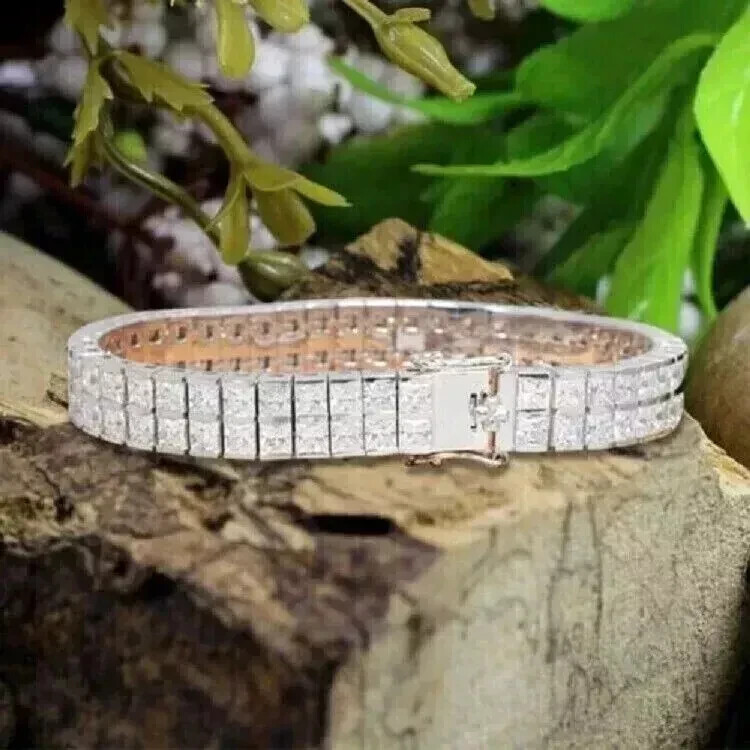 Men’s Tennis Bracelet 7Ct Princess Cut Lab Created Diamond 14K White Gold Plated