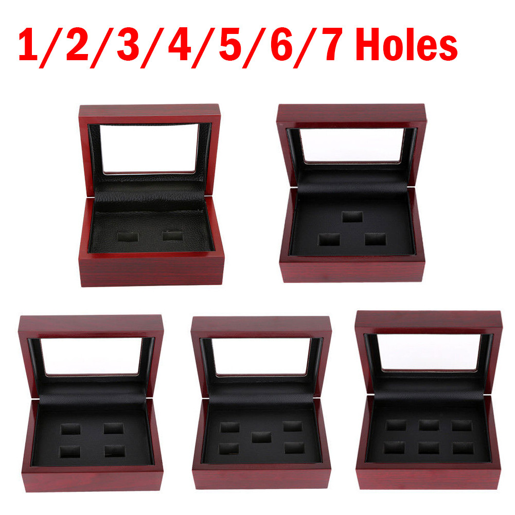 1-7 Hole Championship Ring Display Case Box Wooden Collection Storage box US##