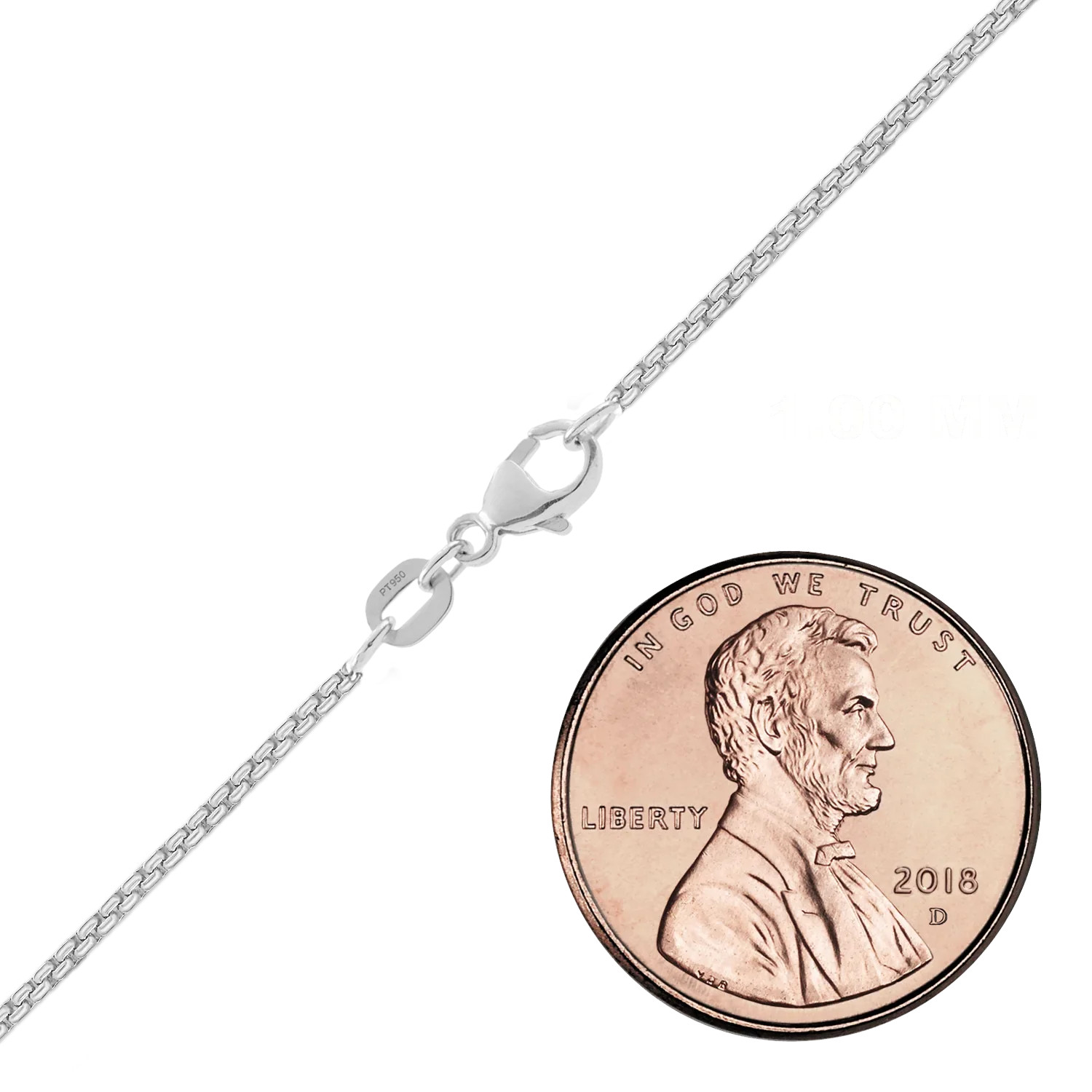 950 Platinum Solid Venetian Box Chain Necklace 1mm Width