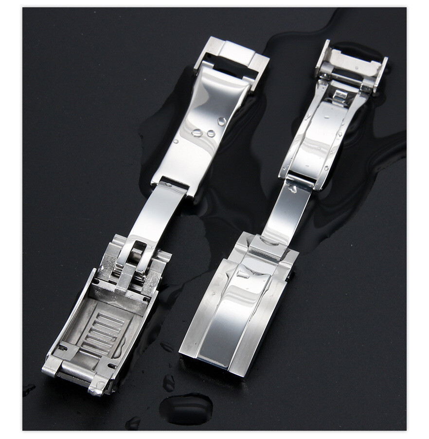 Premium Stainless Steel Folding Clasp for Rolex Rubber Strap Metal Buckle 16x9mm