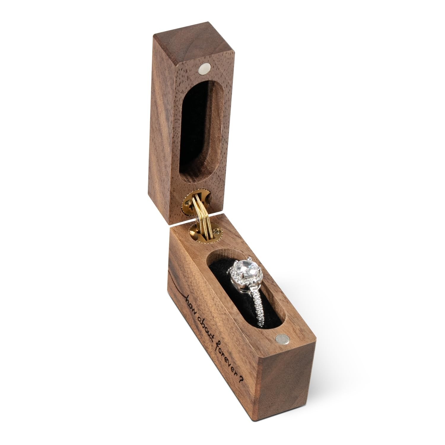 Engagement Ring Box – Slim Walnut Wood Case for Proposal & Wedding | Engraved ‘H
