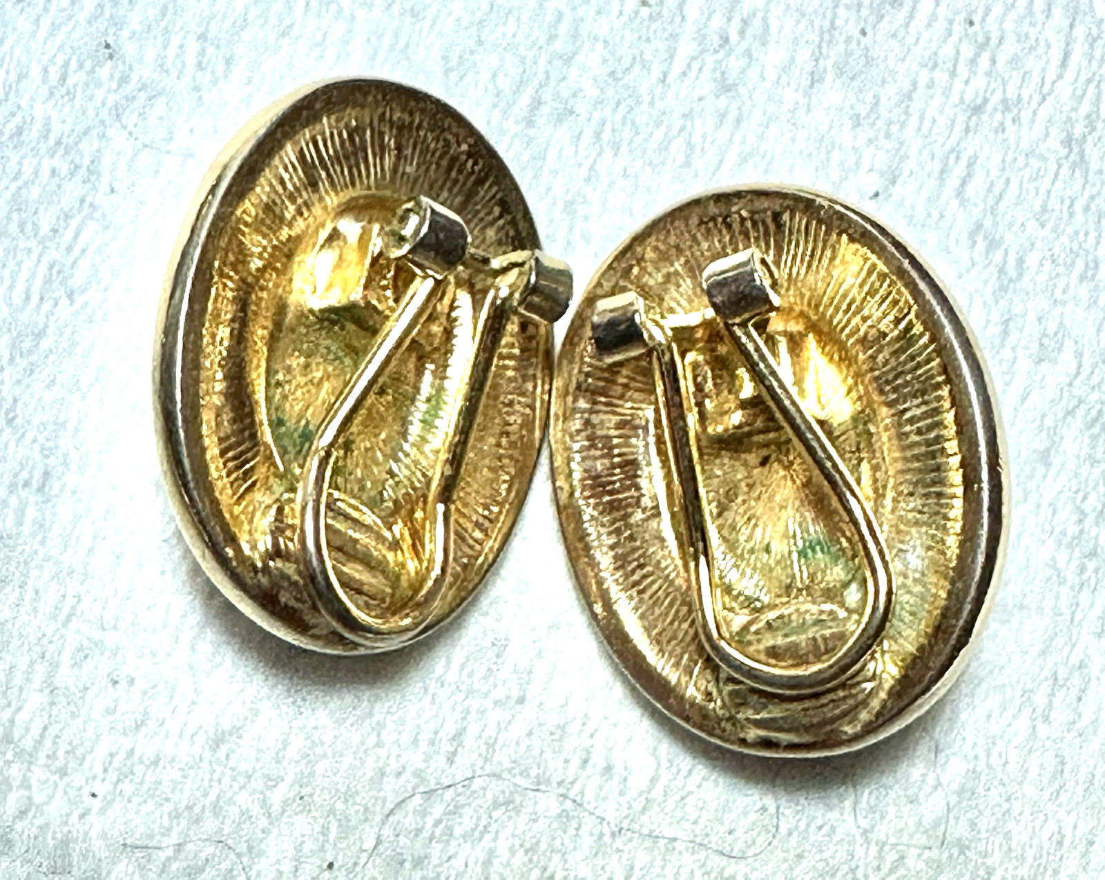 Vintage Gold & Silver Tone Lucite Brown Oval Clip on Earrings