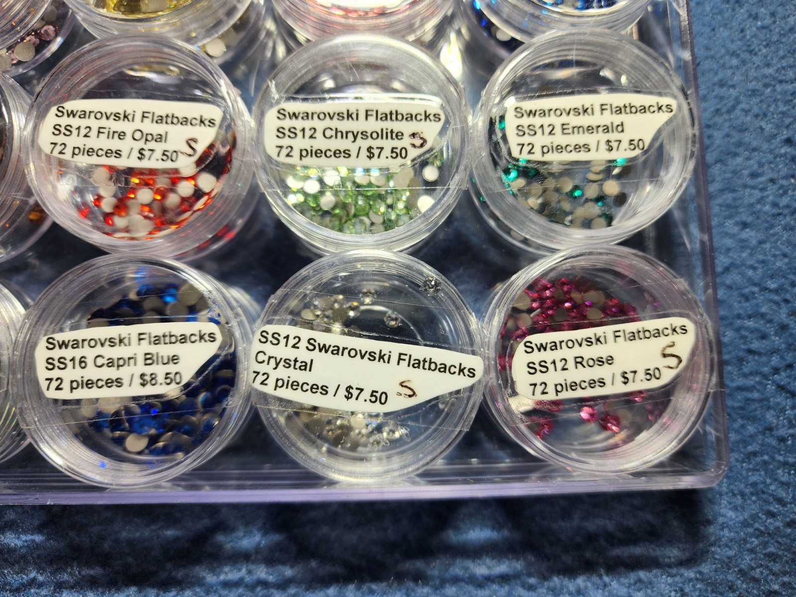 Huge Swarovski Flatback Crystal Lot 28 Jars 1400+ Pieces SS12 SS16 + Pearls