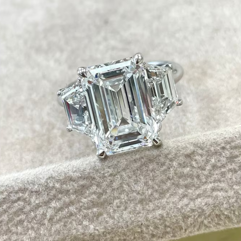 Lab Grown Diamond CVD 14K White Gold Engagement Ring Emerald Cut 6.80 Carat IGI