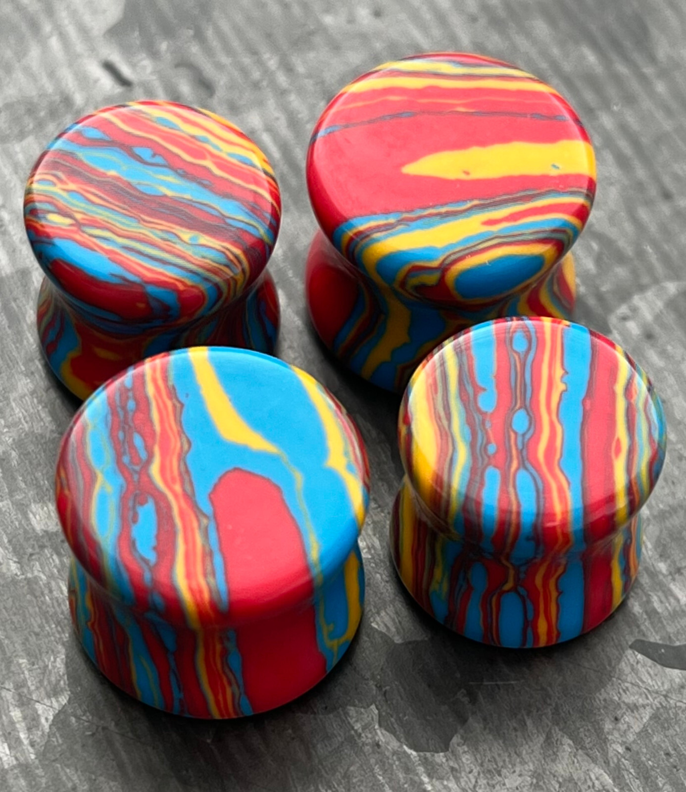 PAIR Primary Color Tie Dye Malachite Stone Plugs Tye Dyed Gauges