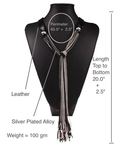 Black Haute Couture Silver Chain Long Lariat Tassel Necklace Fashion Jewelry