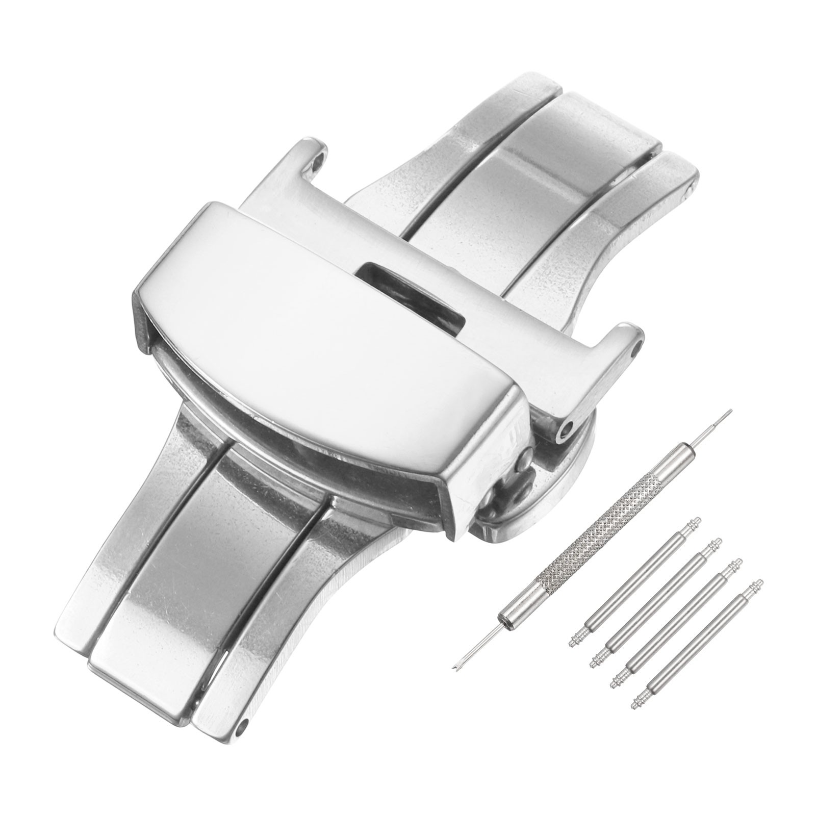 Stainless Steel Deployment Clasp 20mm Butterfly Folding Buckle Silver