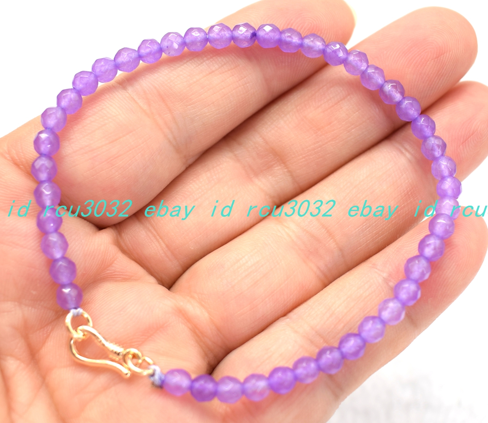 Charming 4mm Faceted Lavender Purple Jade Gemstone Round Beads Bracelet 7-9 In