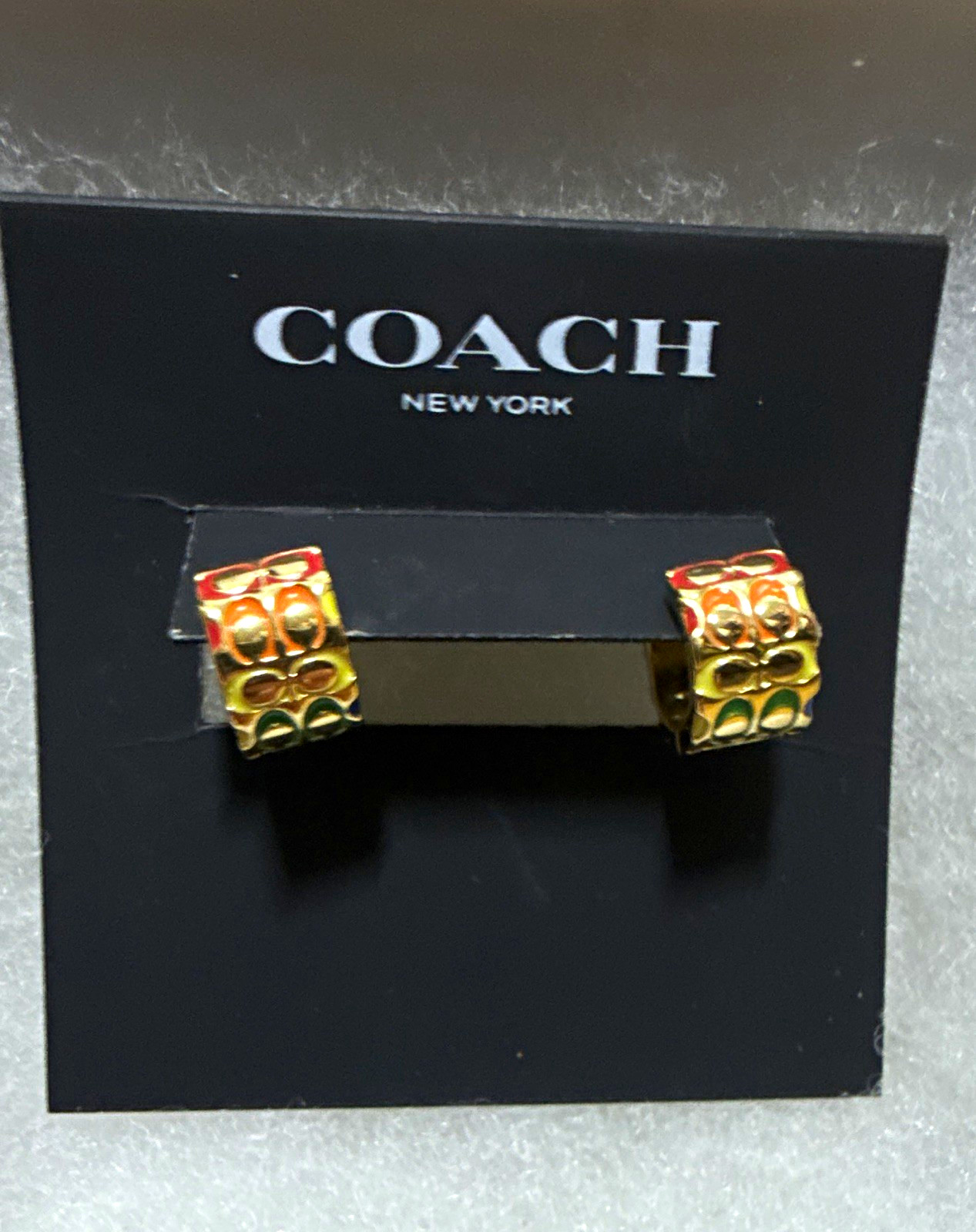 Coach Gold Tone Multicolor Enamel Hinged Huggie Hoop Earrings No Stone
