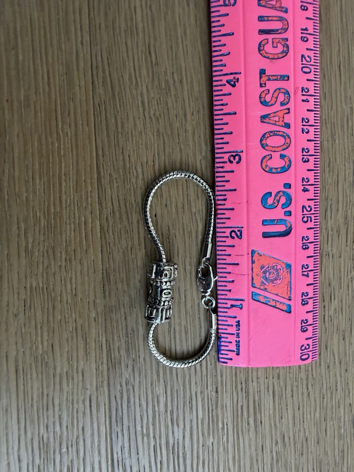 BRACELET Youth Silver Tone W 3 Slide Beads, Charm Style, 6.5 in. pristine cond.
