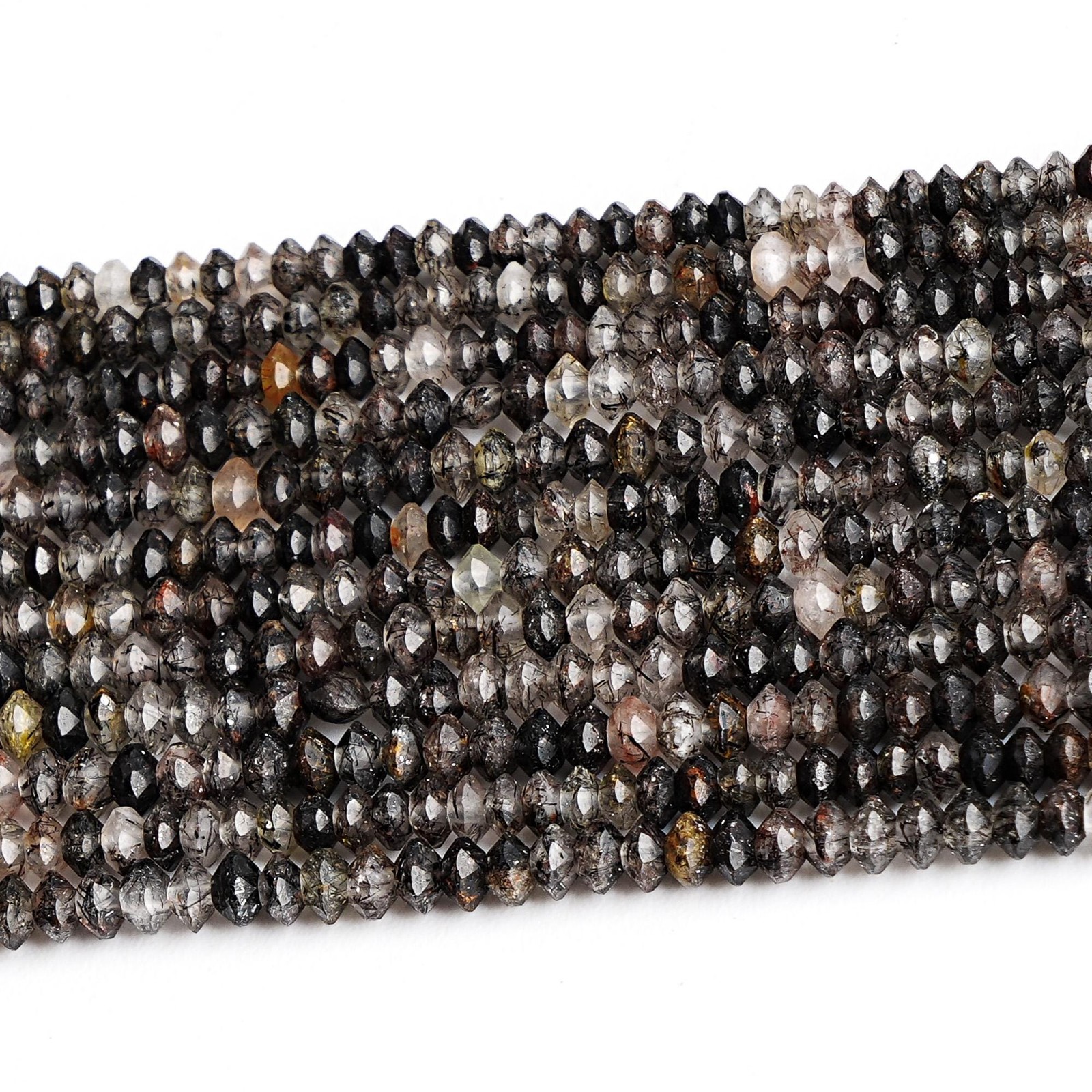 3X2MM Black Rutilated Quartz Beads Grade AA Faceted Saucer Loose Beads 15″