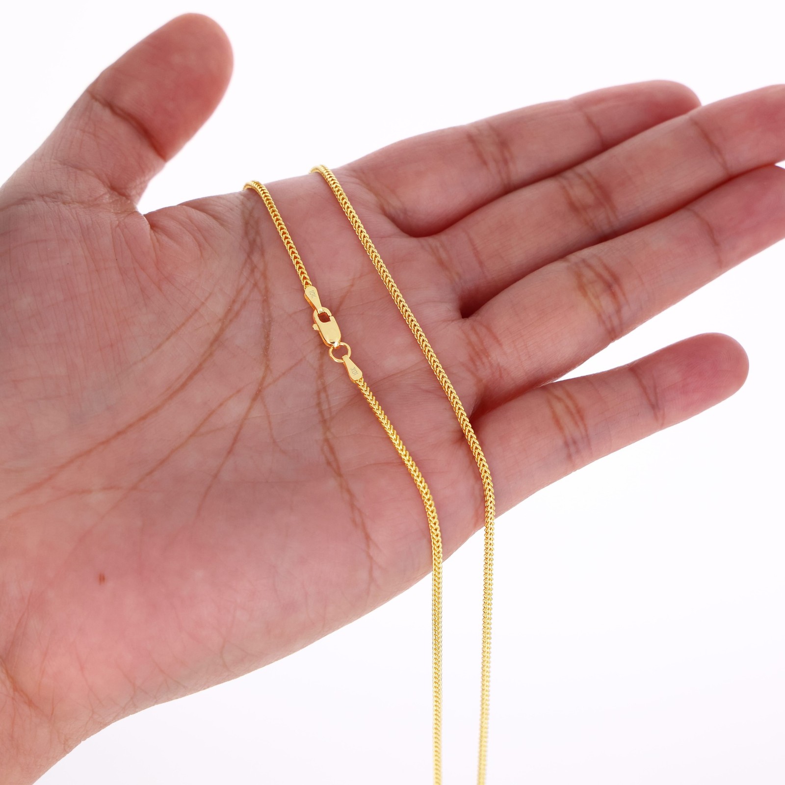 10K Yellow Gold Womens 1.5mm Foxtail Wheat Box Franco Pendant Necklace Chain 18″