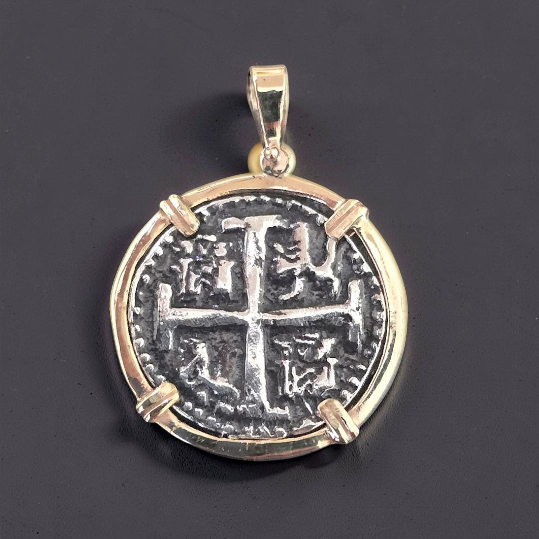 Atocha Shipwreck Silver Coin Pendant Solid 14k Gold Frame Treasure Jewelry