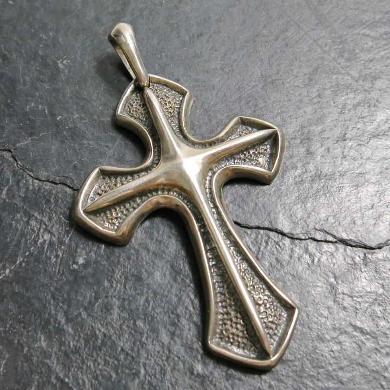925 Solid Sterling Silver Men’s Biker Unisex Cross Pendant Unique Textured
