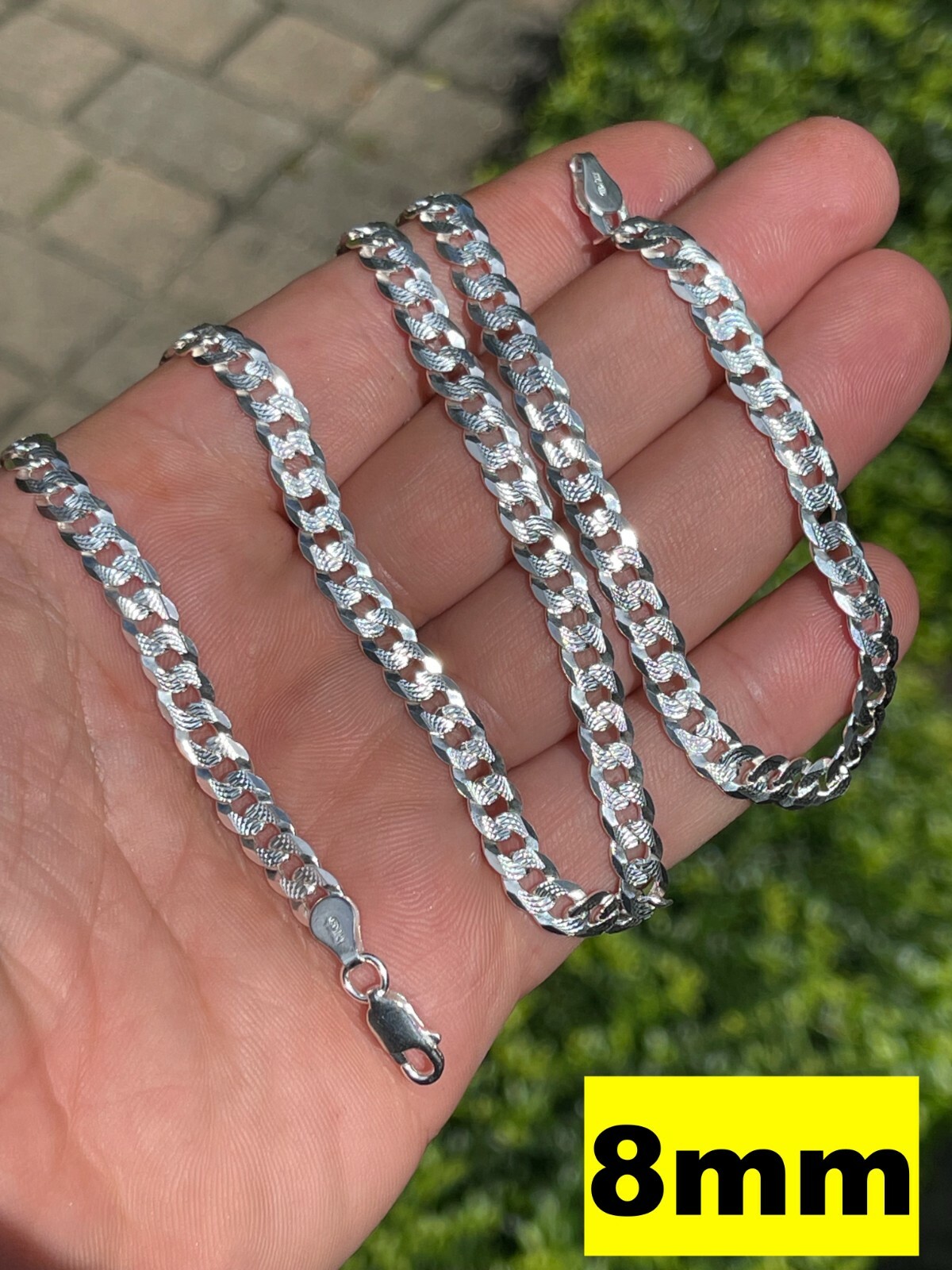 Solid 925 Silver Diamond Cut Flat Miami Curb Cuban Link Chain Necklace 3-11mm