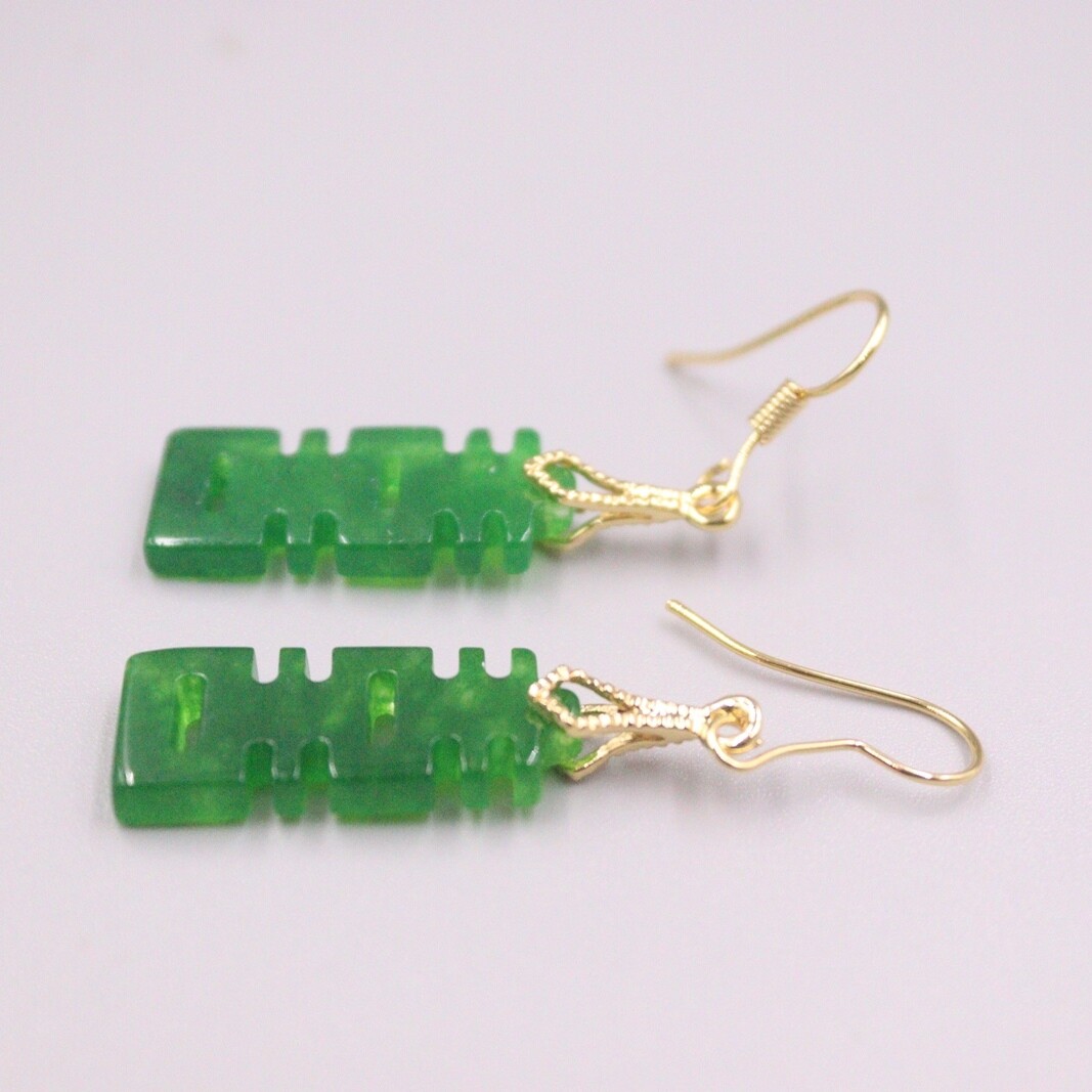 18K GP Alloy Heating Jade Earrings Drop For Women Elegant 囍 Earrings Dangle