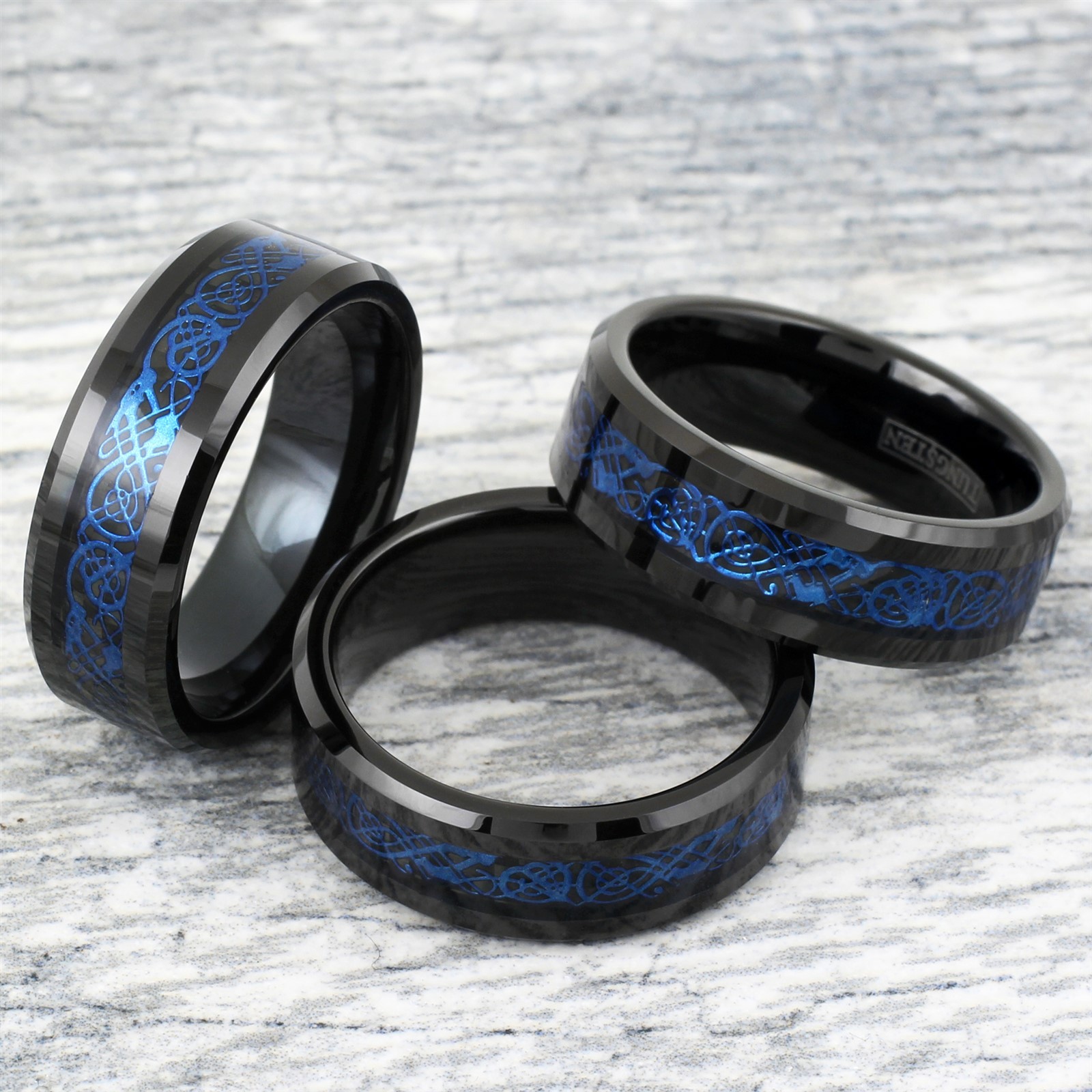 6/8mm Black Tungsten Ring Blue Celtic Dragon Blue Men’s Wedding Band Jewelry