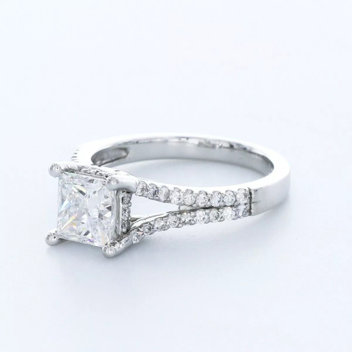 Engagement Ring Platinum Under Halo 2.11 Carat Princess Lab-Grown Diamond E VS2