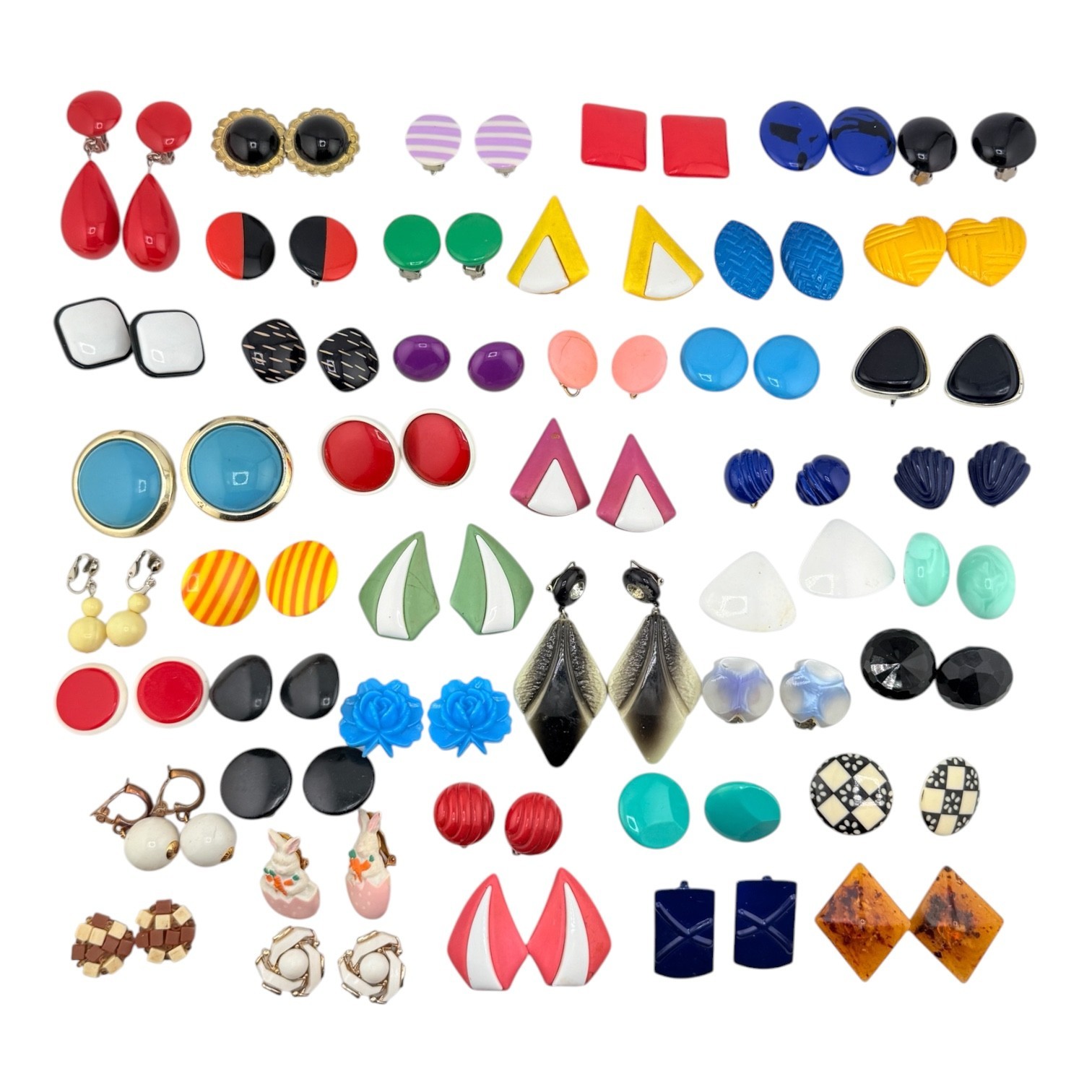 Vtg Earrings Lot of 44 Pairs Clip-on Screw-backs Lucite Acrylic Resin Mod Retro