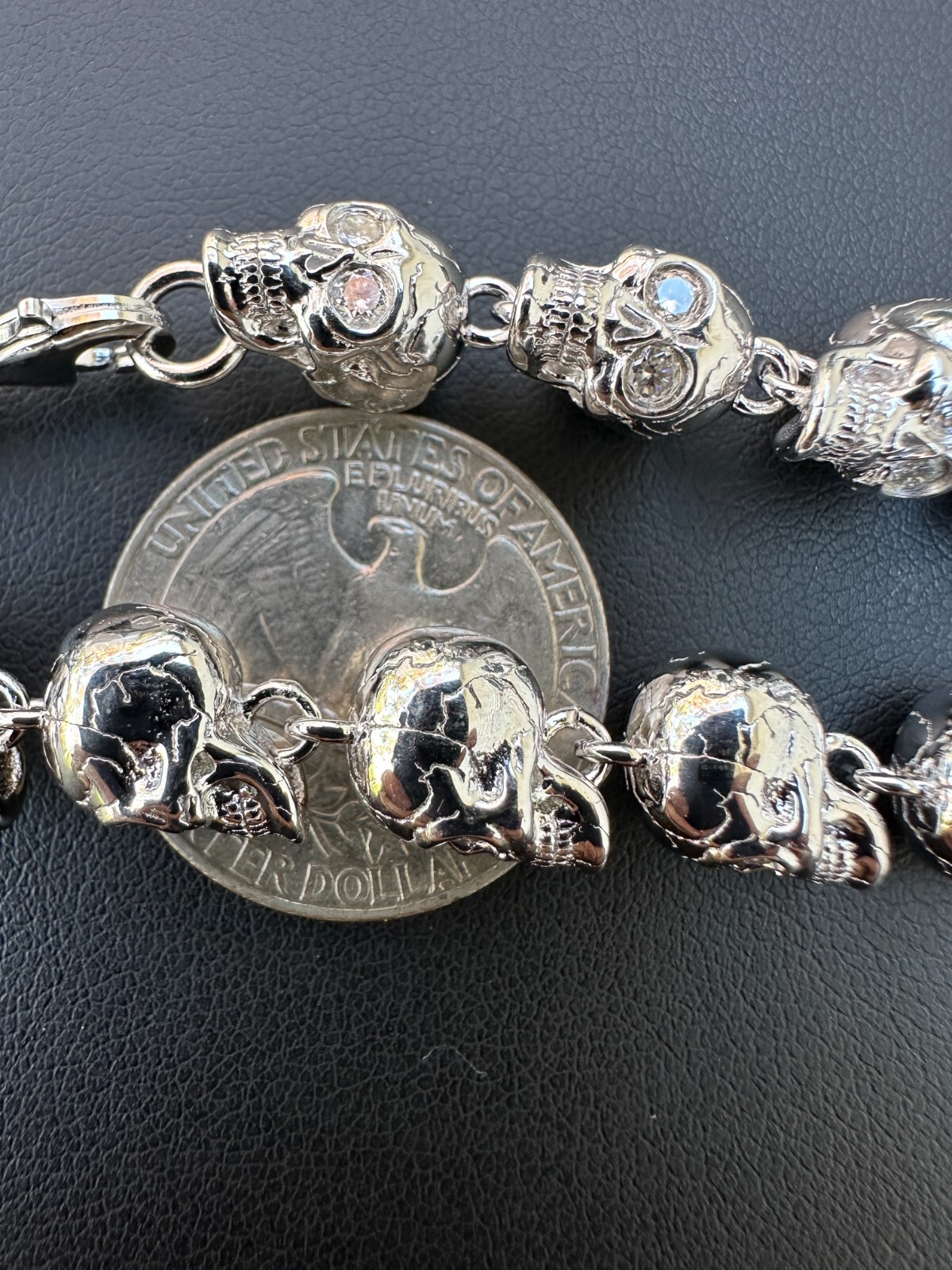 Custom Solid 925 Sterling Silver Skull Death Link Chain Necklace W. Moissanite