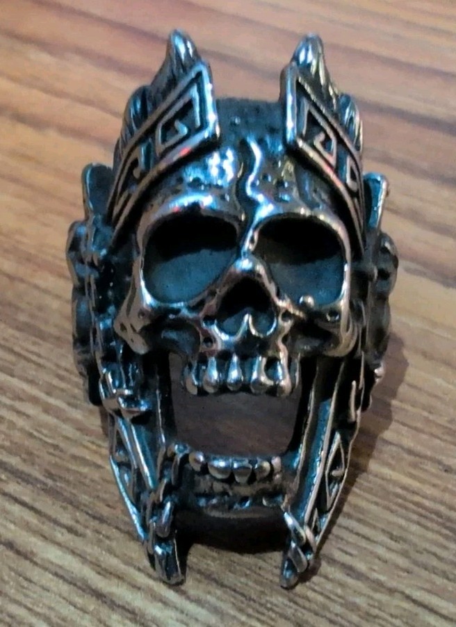 Stainless Steel Skull Biker Ring Silver Metal Gothic Punk Heavy Biker Ring 12
