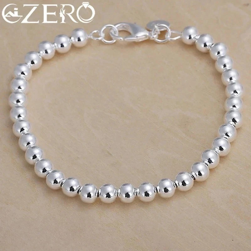 Women 925 Sterling Silver Bracelet Hollow Beads Balls 7 Inches 6MM Lobster L49*