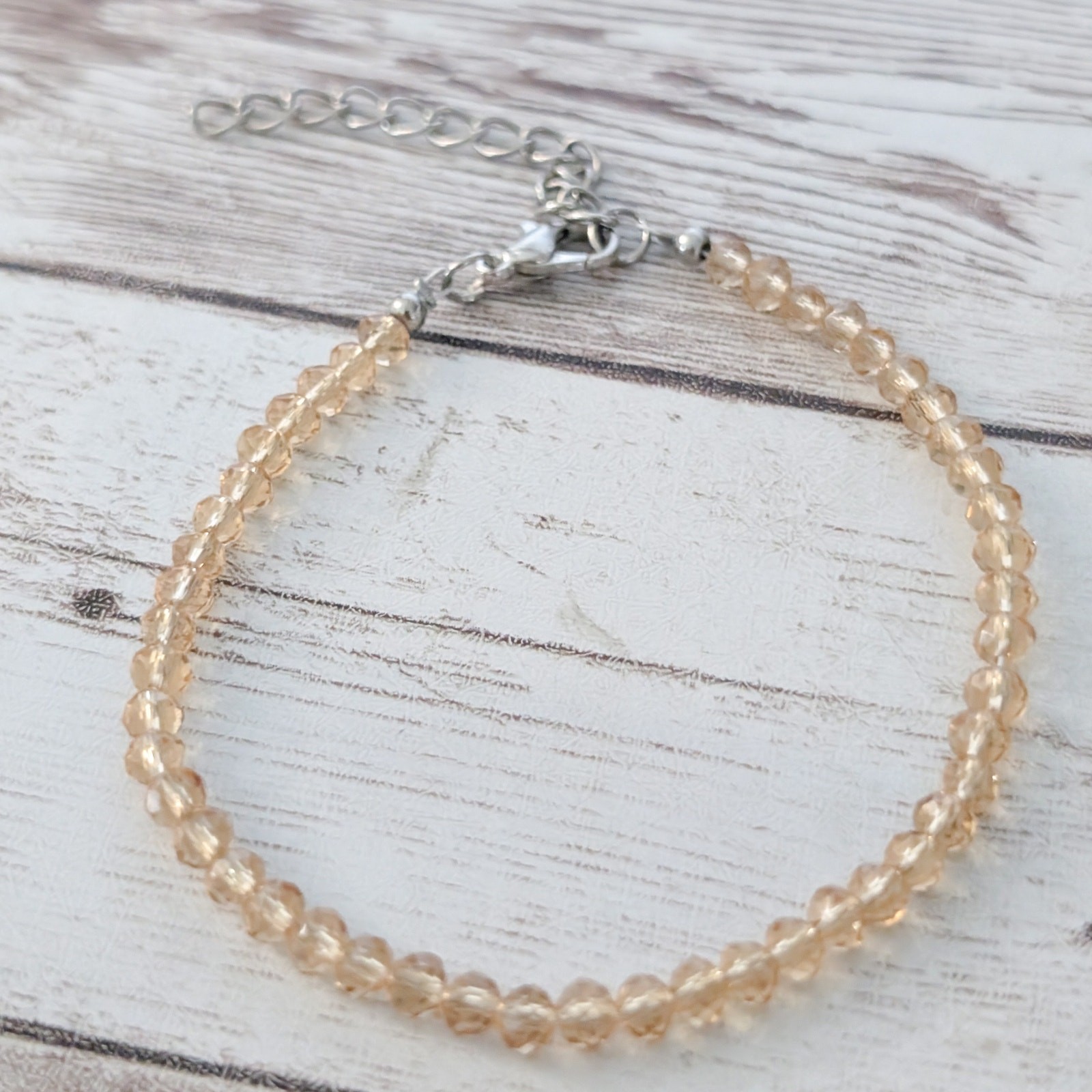 Beaded Clasp Bracelet with Extender – Very Light Dusky Amber Tone Shade