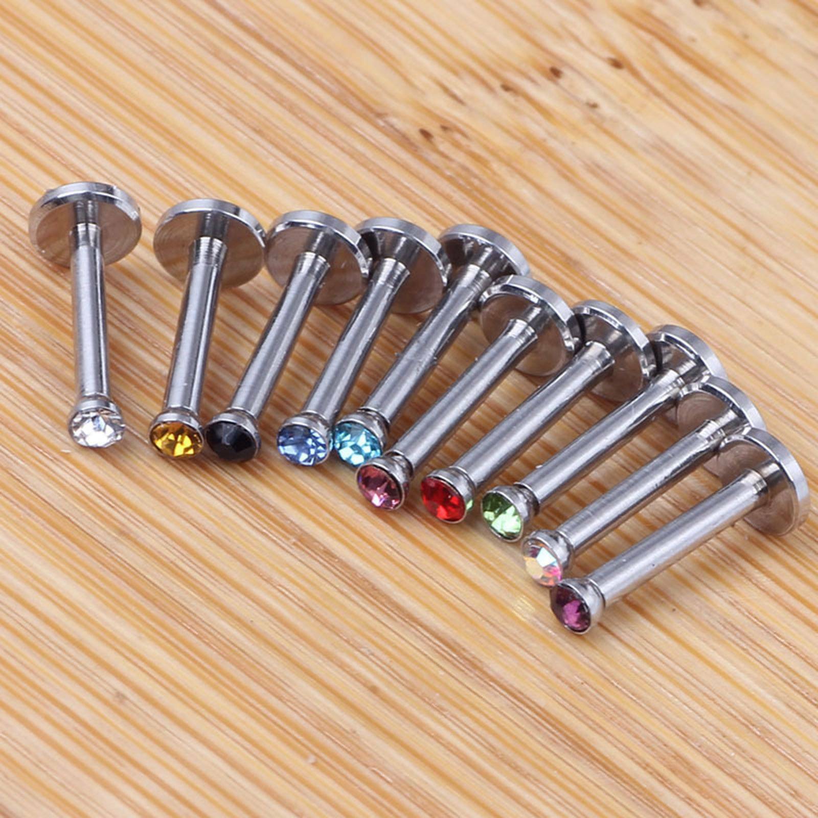 10 pcs Crystal Gem Labret Stud Lip Tragus Ear Cartilage Ring Body Piercing 16g