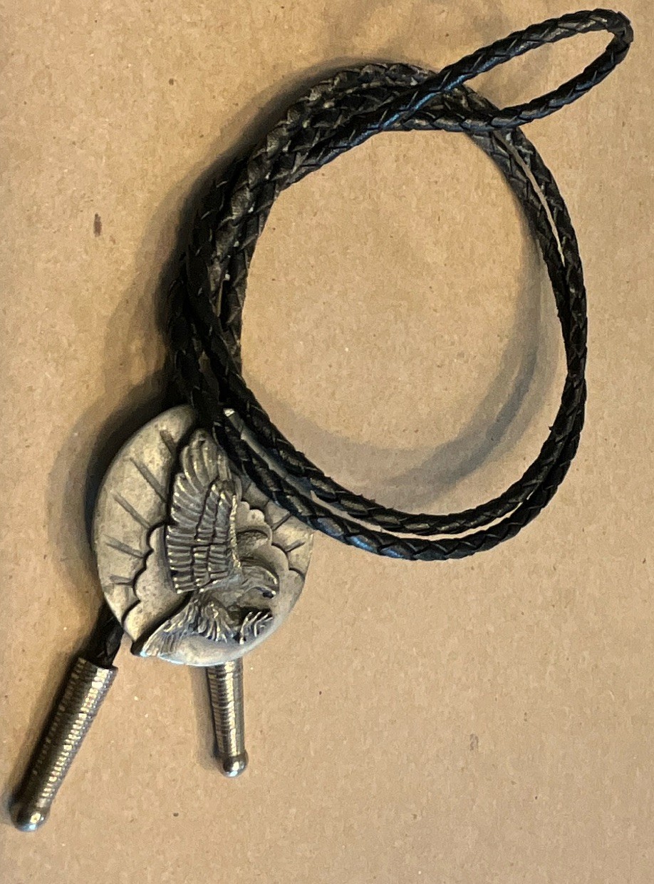 Men’s Adjustable Bolo Tie Black Leather Cord Silver-Tone Eagle Slide Western