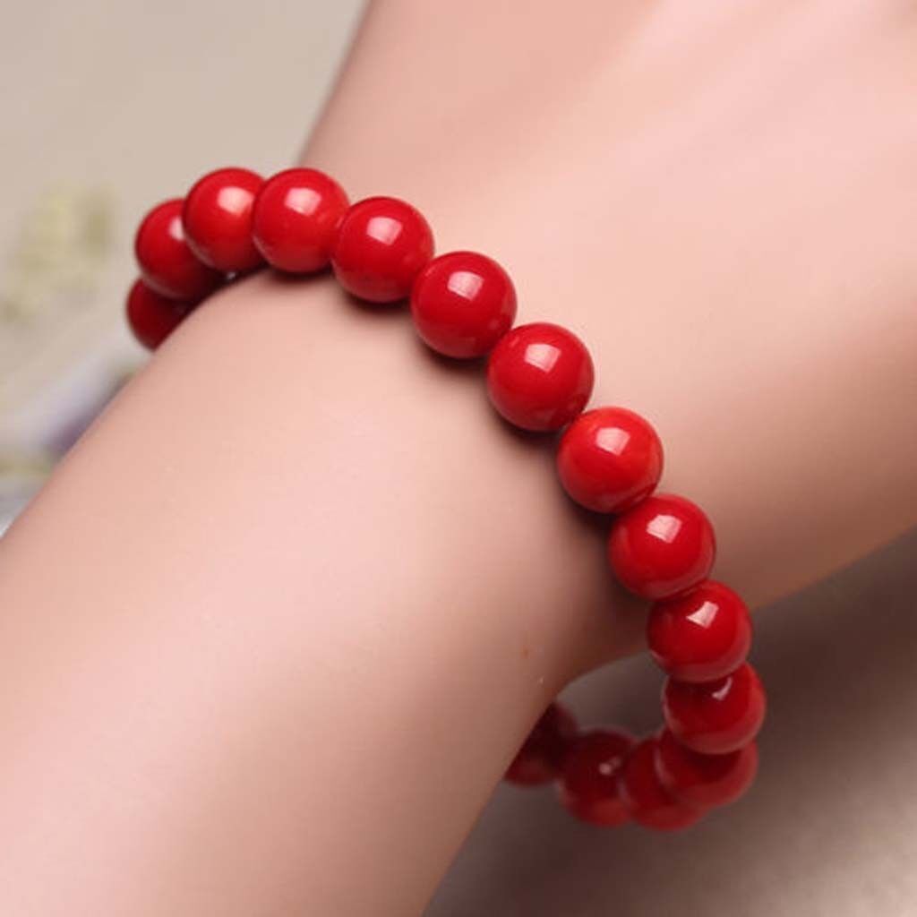 Natural 6/8/10/12mm Red Coral Round Beads Gemstone Stretch Bracelets 7.5” AAA