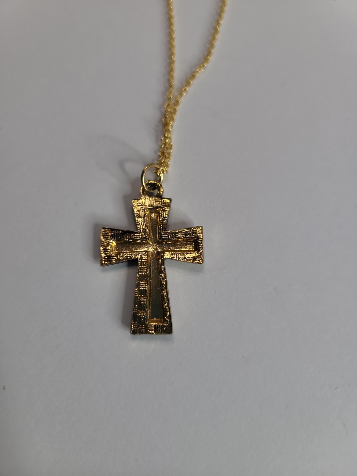 Gold Tone Textured Cross Pendant Necklace Religious Christian Jewelry