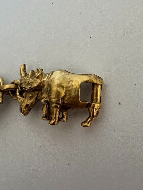 AJC Vintage Noah’s Ark Bracelet Brushed Gold Animals Signed NOS 1980s Noahs 6.5″
