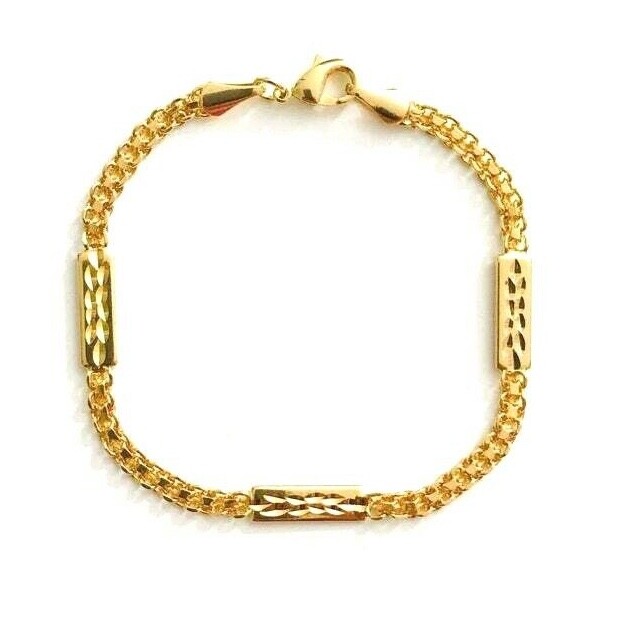18K Yellow Gold Filled 4mm Diamond Cut Plaque Bracelet 7.5″ Adult – BR113