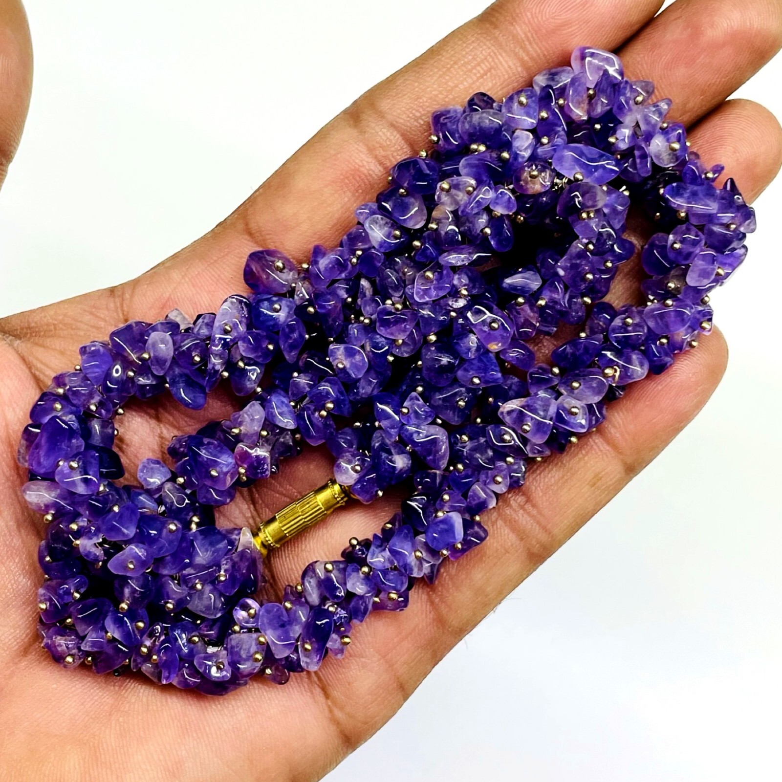 Natural Purple Amethyst Boutique Designer Handmade Beaded Necklace 18 Inches