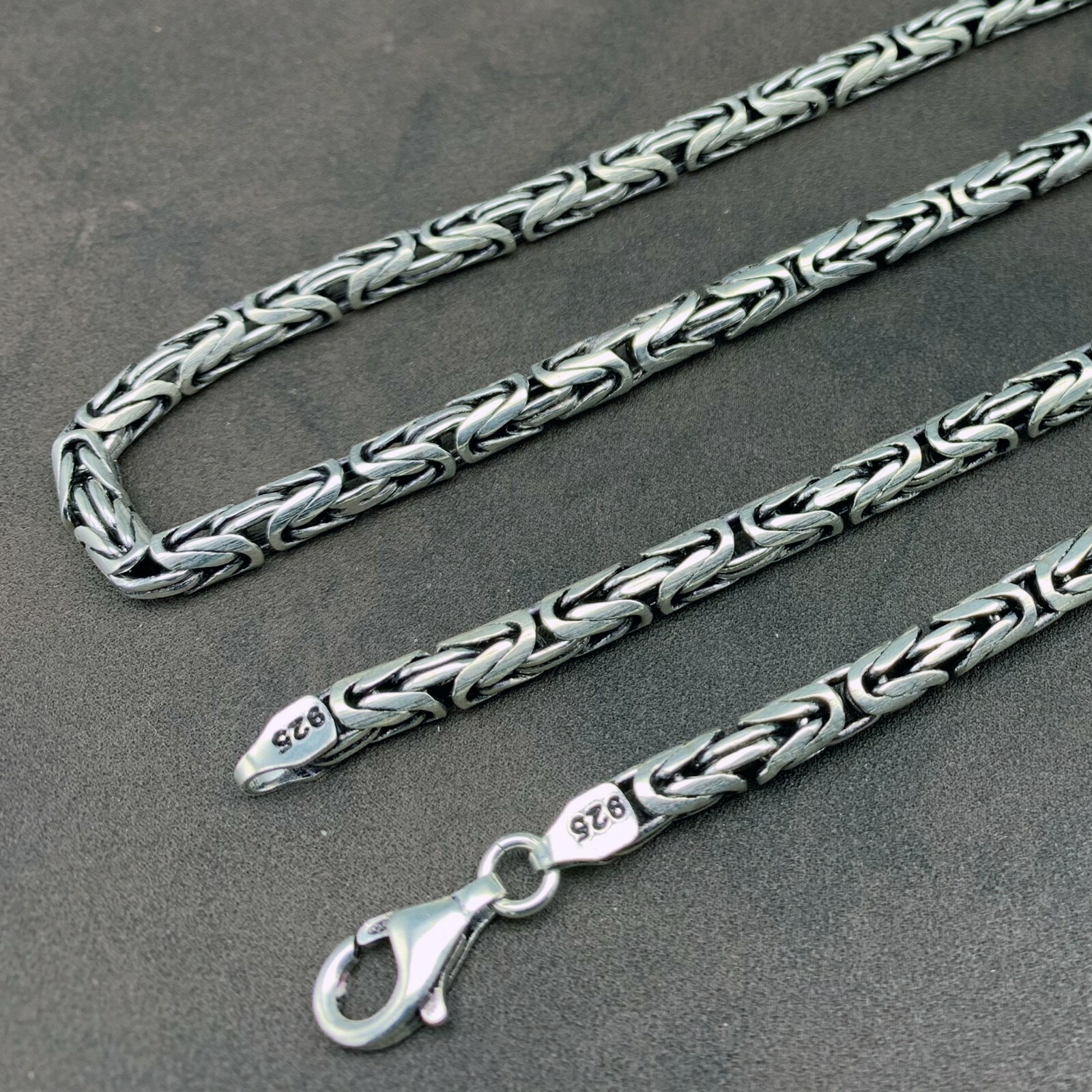 925 Sterling Silver Byzantine Chain 2 mm, 3 mm, 4 mm, 5 mm King Chain Necklace