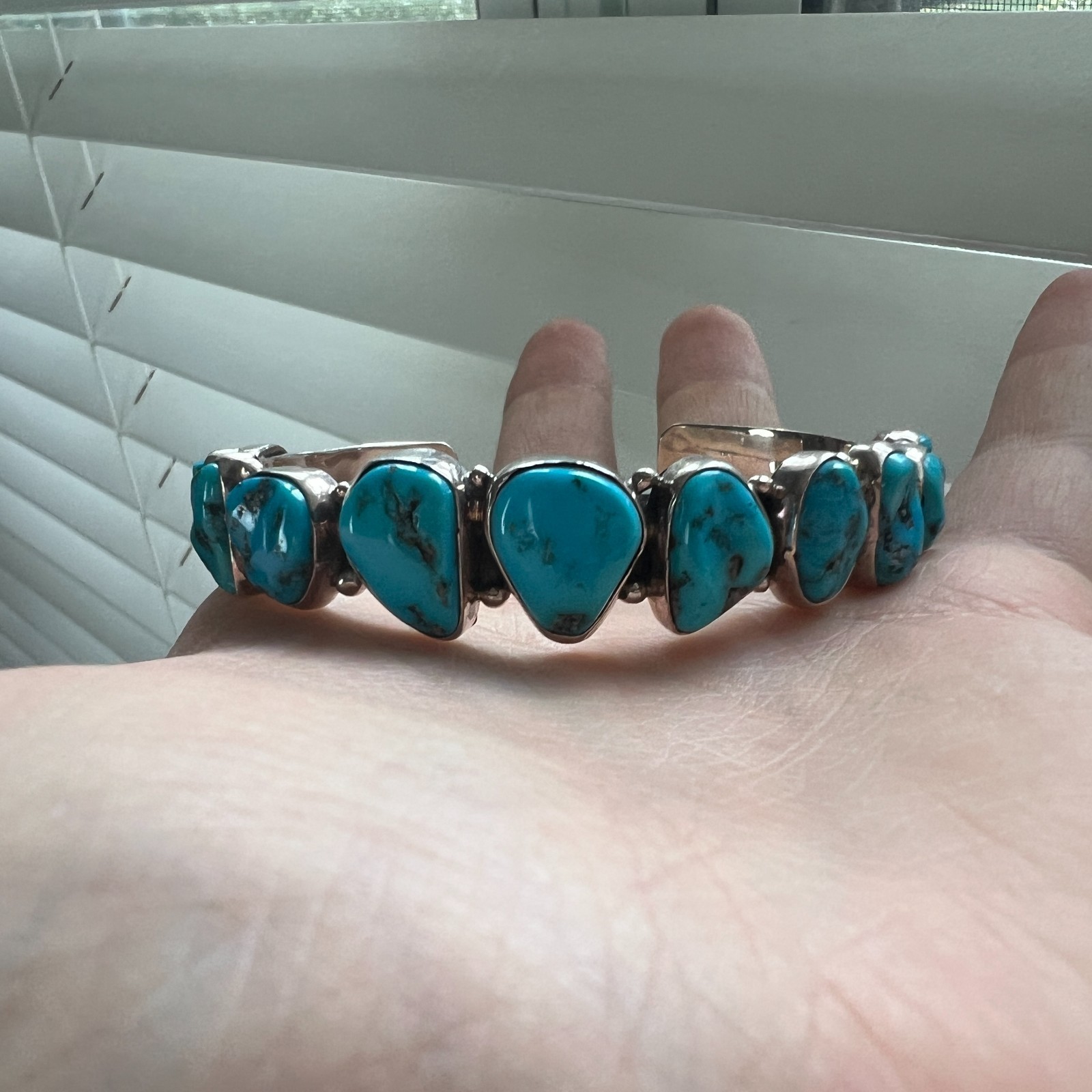 Vintage Native American Turquoise Cuff Sterling Silver Bracelet Artisan Sign 925