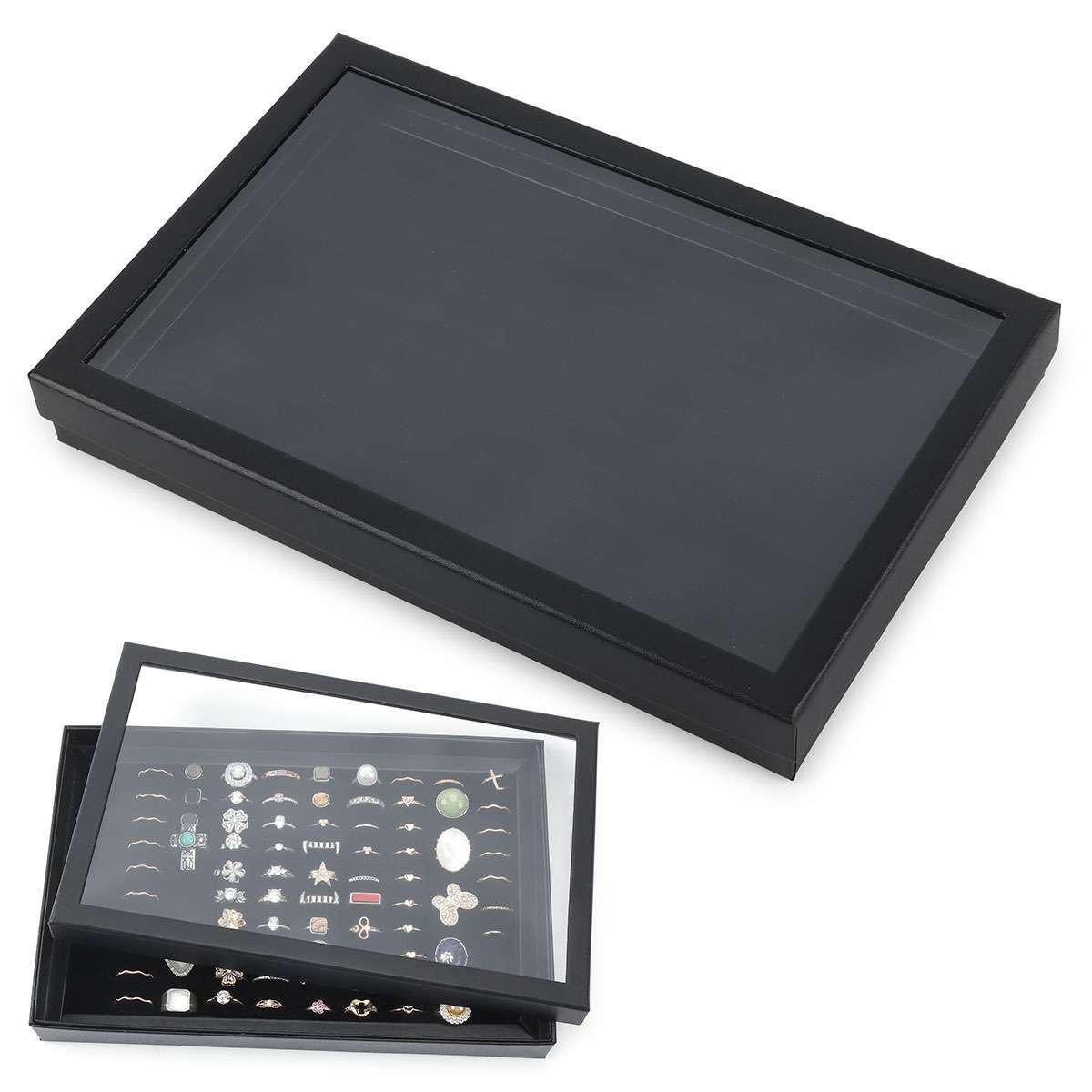 2Pack 100 Slots Jewelry Ring Display Organizer Tray Holder Earrings Storage Case
