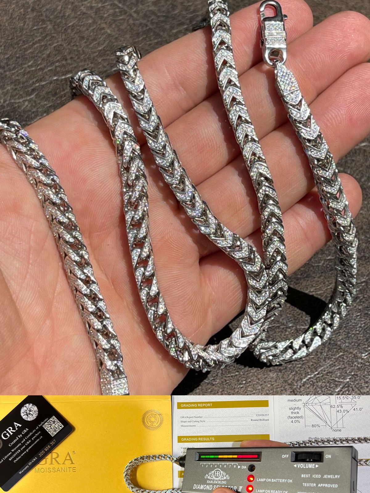 MOISSANITE Mens Real 925 Silver Men’s Franco Chain ICED Necklace 18-30″ Hip Hop