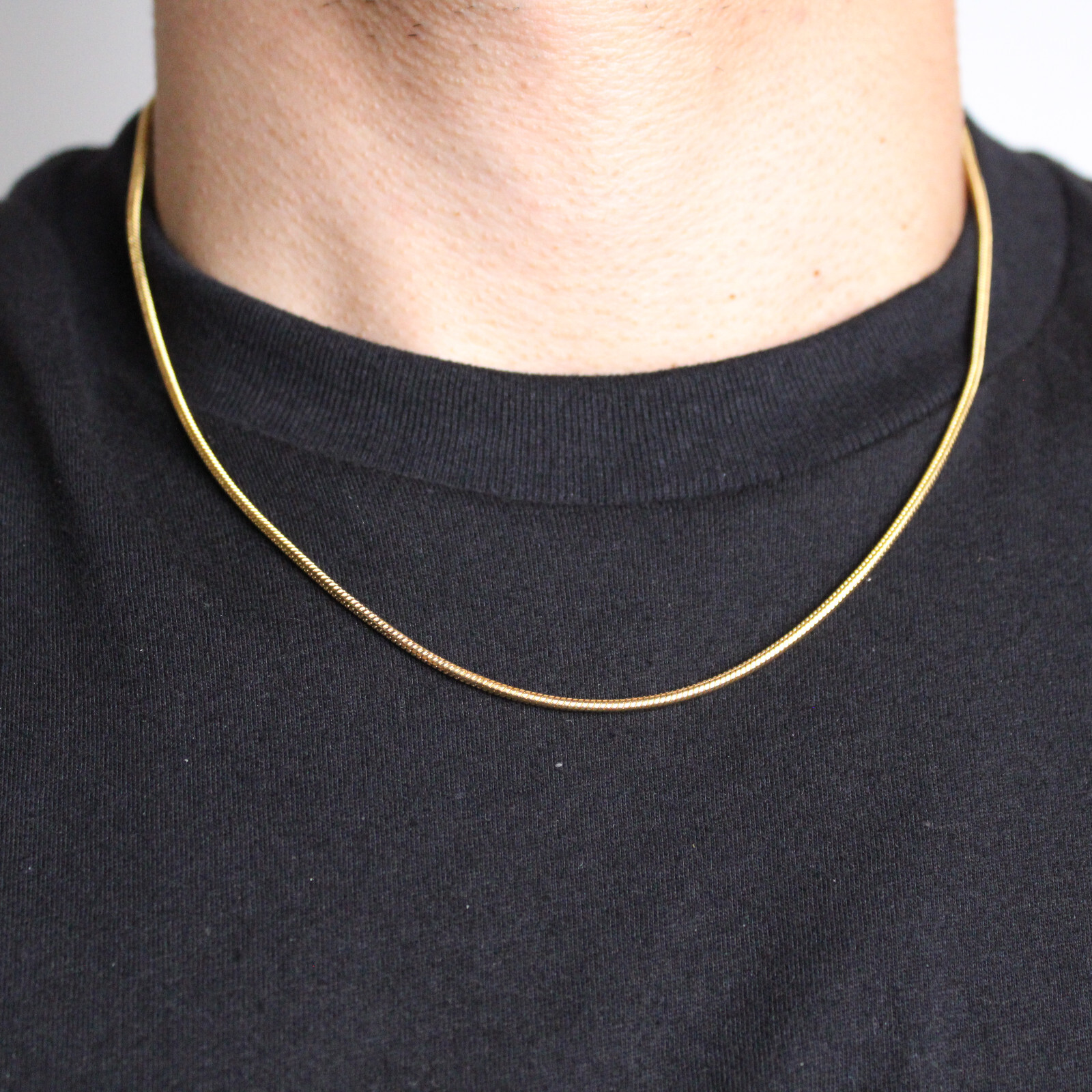 Gold 2mm Round Snake Chain Necklace 18″ 20″ 22″ 24″ Stainless Steel Streetwear