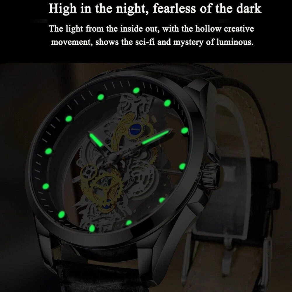 Hollow Skeleton Luxury Men’s Automatic Quartz Stainless Steel Business Watch