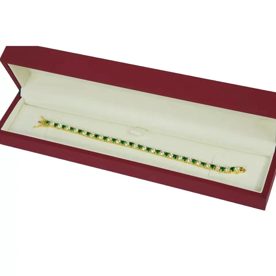 12Ct Round Created Green Diamond Womens Tennis Bracelet 14k Yellow Gold Over 7″