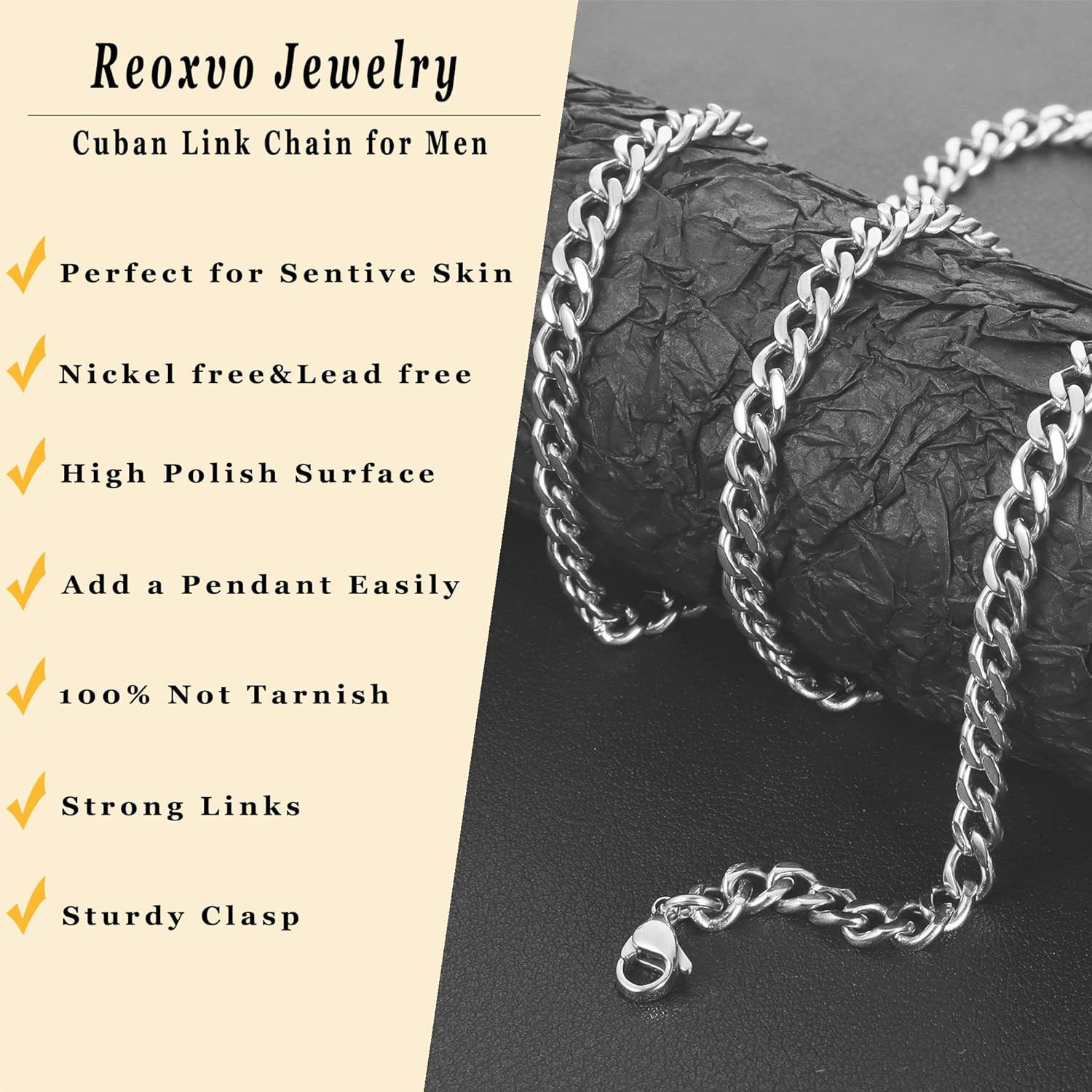 5Mm Stainless Steel Cuban Link Chain Necklaces Jewelry for Men | Silver Neck Cha