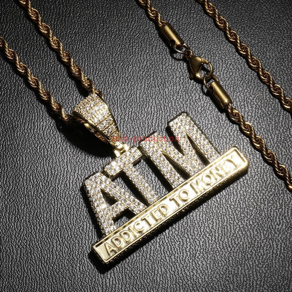 Brass Alloy Electroplated “ATM” Bling Pendant With Free Chain
