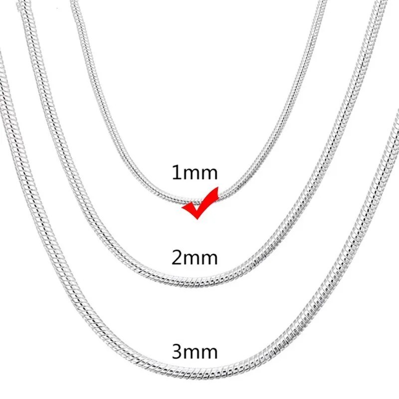 925 Sterling Silver Snake Chain Necklace 1MM 2MM 3MM Thin Dainty Chain 40-75CM