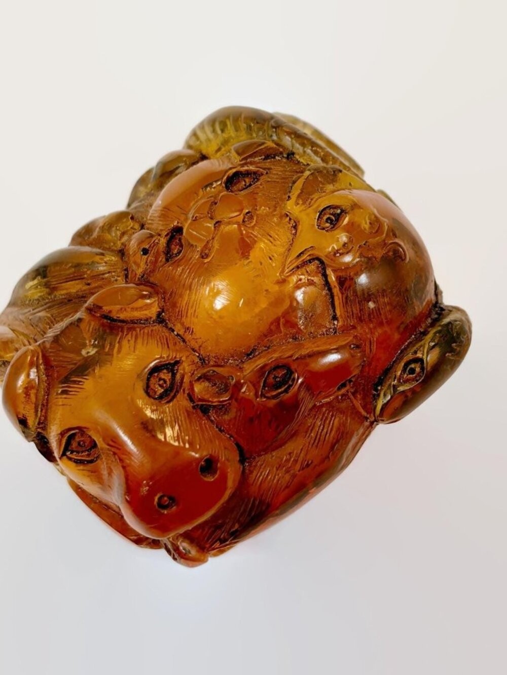 Amber Pendant, Bead, Carved, Animals, Horse, Cat, Bird, Snake, Rabbit, Vintage