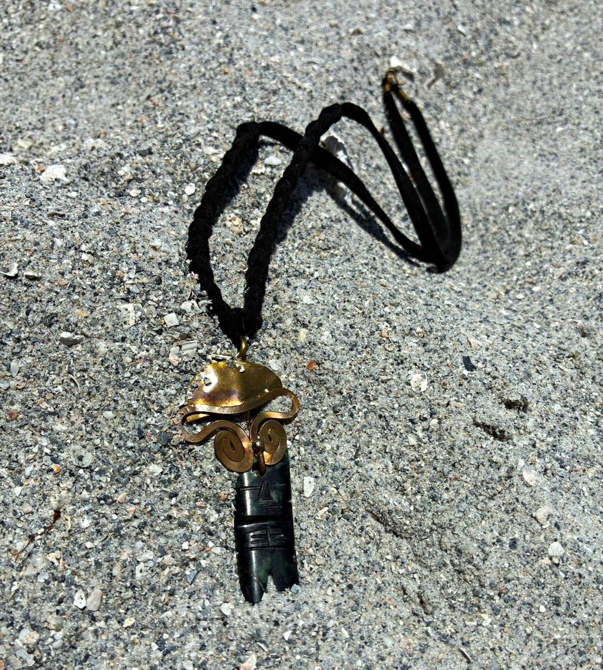Colombia Necklace w/ Gold-Tone Metal Asymmetrical Charm Pendant, stone